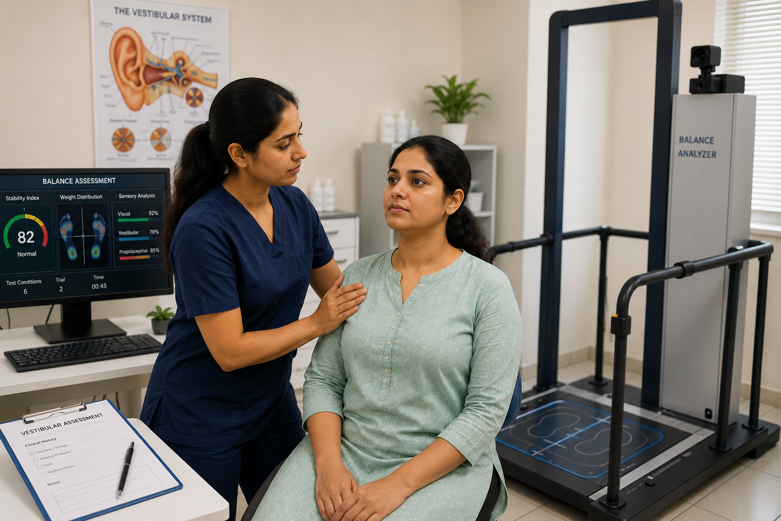 Indian woman experiencing dizziness and head discomfort