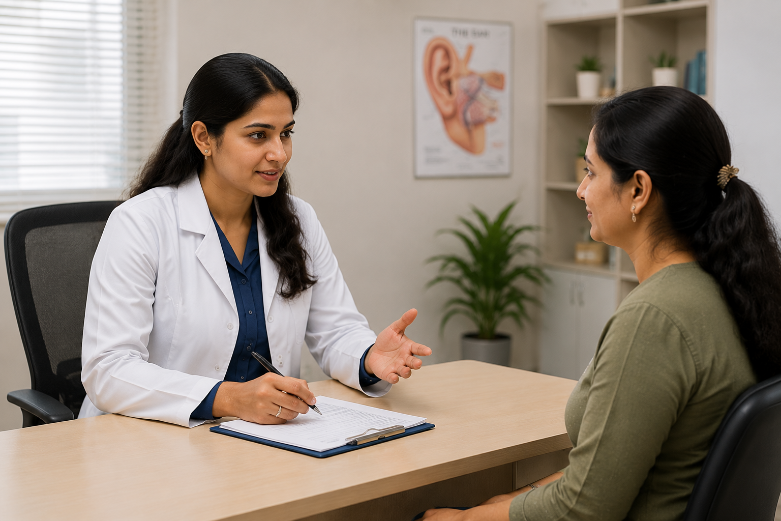 Indian doctor examining a senior patient
